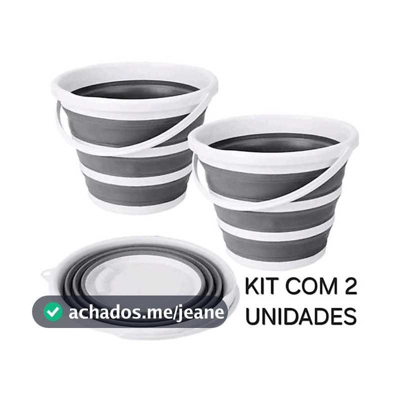 Kit Com 2 Balde Dobrável Retrátil Flexível 10L Silicone Com Alça