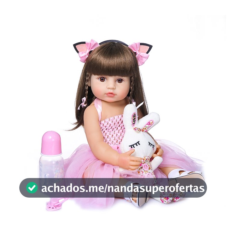 Bebê Reborn Silicone Realista 55cm Menina Rosa Princesa Olho Castanho BRASTOY