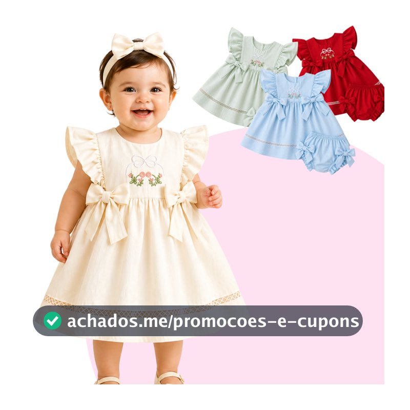 Vestido Infantil Bebê Bordado com Laços + Calcinha Conjunto Luxo Bebe Kit Vestido Calcinha Babys