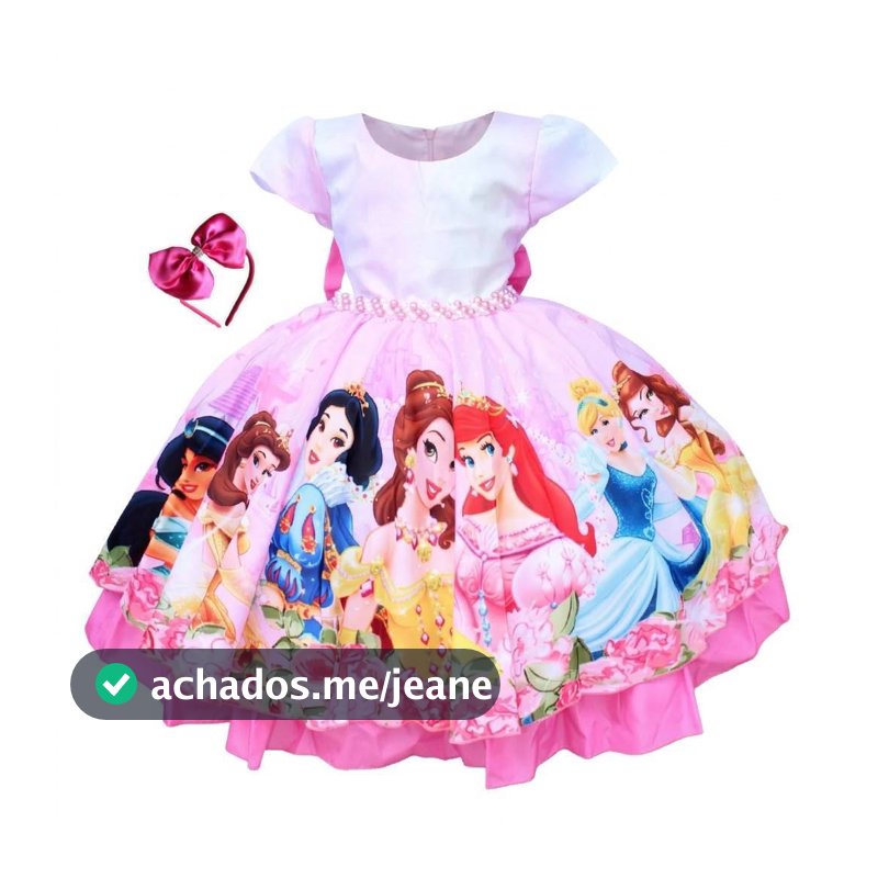 Vestido De Festa Aniversario Infantil Luxo Princesas Tematico Com Tiara