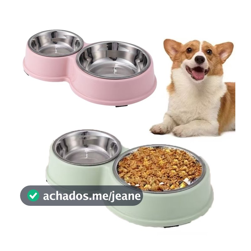 Comedouro e bebedouro inox Duplo para bicho de estimação cachorro ou gatos C/antiderrapante