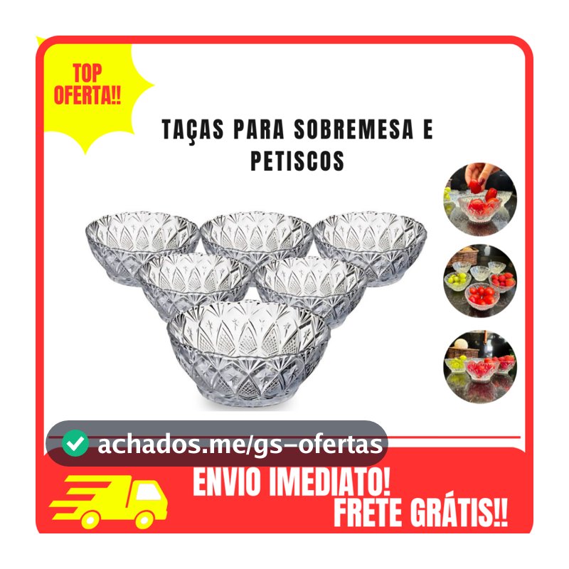 Jogo Sobremesa Taças Bowl 6 a 18 Peças 170ml Vidro Diamond Doce Sorvete Aperitivo Mesa Posta Natal