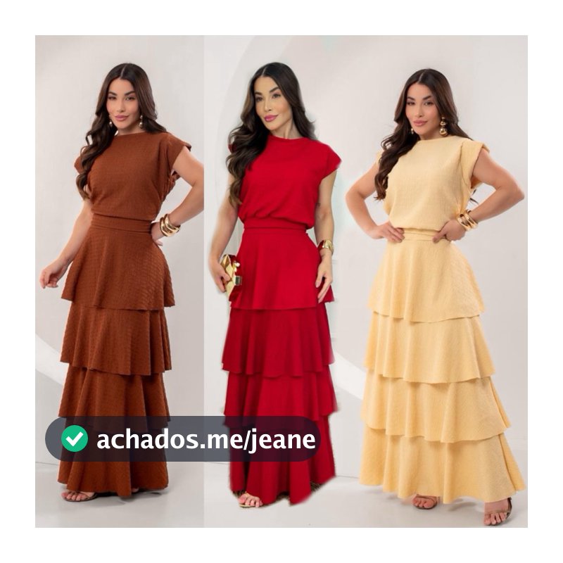 Conjunto Feminino Blusa Gola Careca e Saia Longa com Babado Três Marias Moda Evangélica