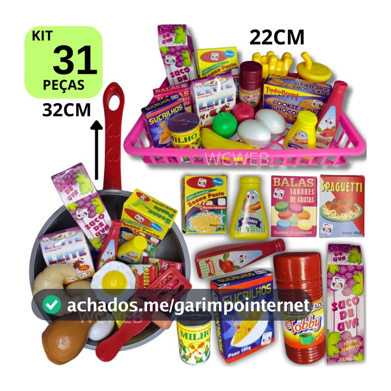 Kit Brinquedos Menina Menino 31 Pç Comidinha Infantil Mercadinho Comidas Panelinha Brinquedo Cozinha