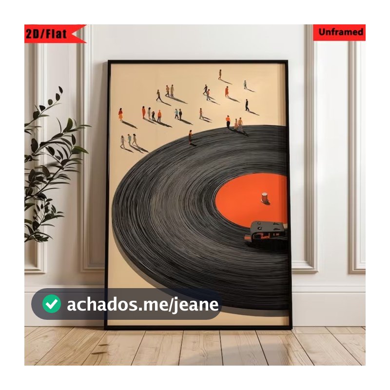Quadro Decorativo Vitrola E Pessoas Estilo Poster Ilustrado