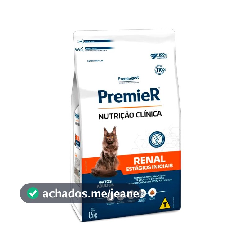Ração Premier Nutrição Clínica Para Gatos Adultos Renal Estágios Iniciais 1,5kg