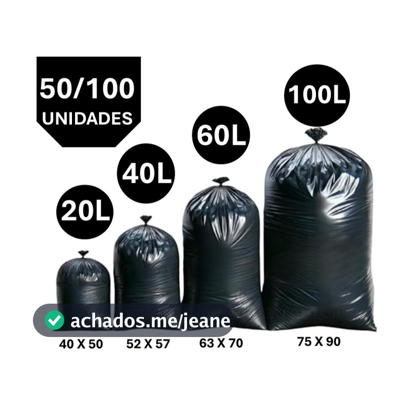 Saco de Lixo Preto  100 Litros, 60L, 40L,20L