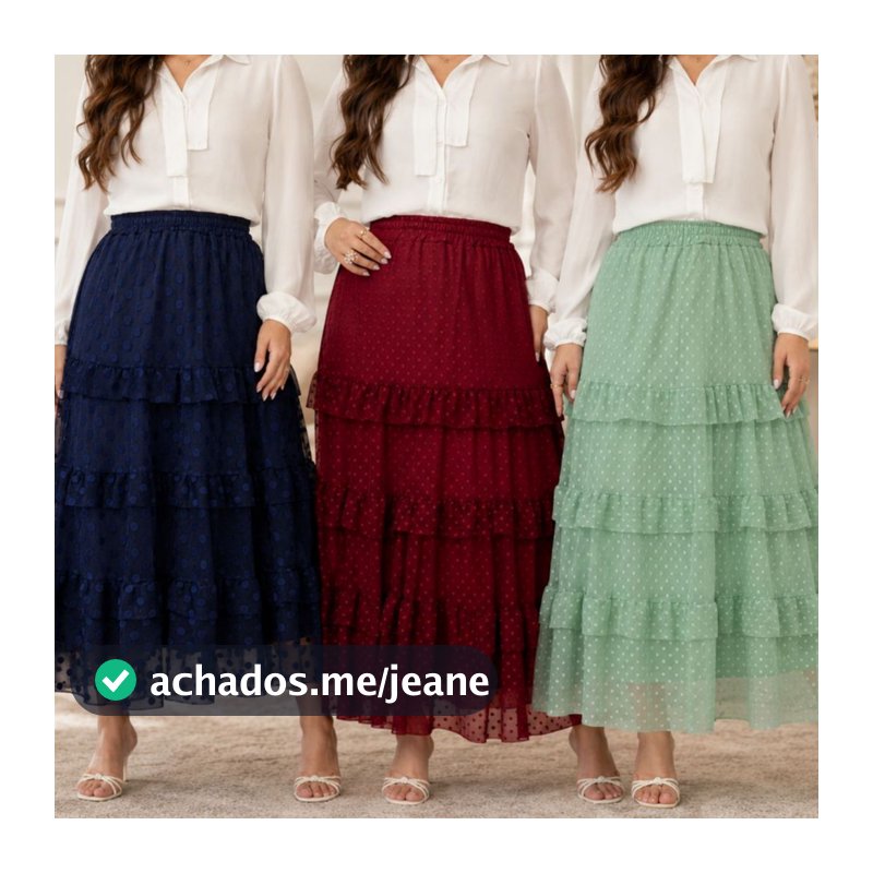 Saia Evangélica Maxi Mídi 3 Marias Tule Poá Forrada Babados Elegante Premium Com Elasticidade