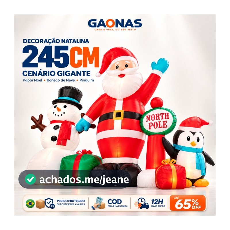 GN-Decoração de Natal Inflável Grande Papai Noel Inflável com LED Decoração Inflável Natalina Gigante 245cm IP44 Bivolt