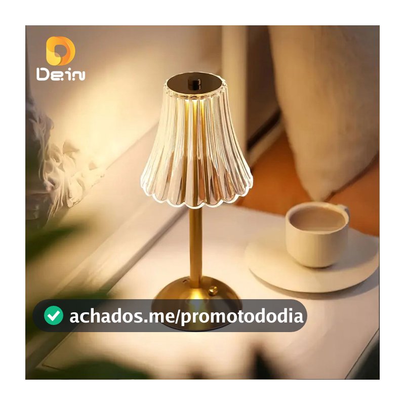 Luminária Retrô de Mesa LED Recarregável com Cúpula Transparente e Controle por Toque Dourada
