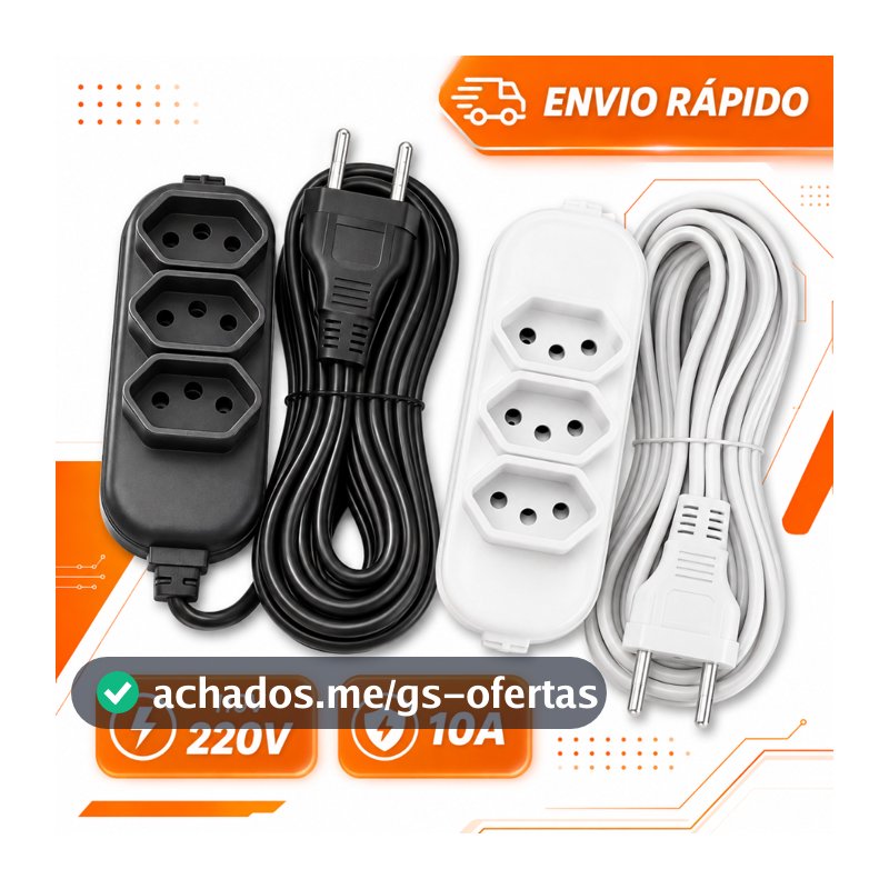 Extensão de Energia 10A Bivolt 110/220V 2m 3m 5m 10m Tripolar Preta Durável