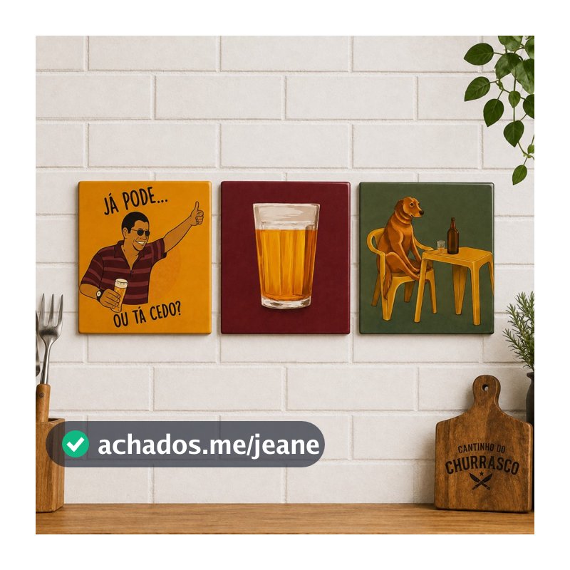 Trio Azulejos Decoração Bar Zeca Pagodinho Copo de Cerveja Cachorro Meme | Presente Pais | Avós | Amigos | Churrasco