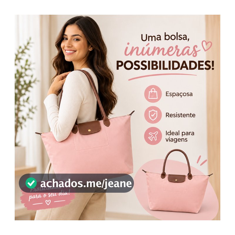 Bolsa Feminina Dobrável Tamanho Média Com Alça de Couro Sintético de Ombro
