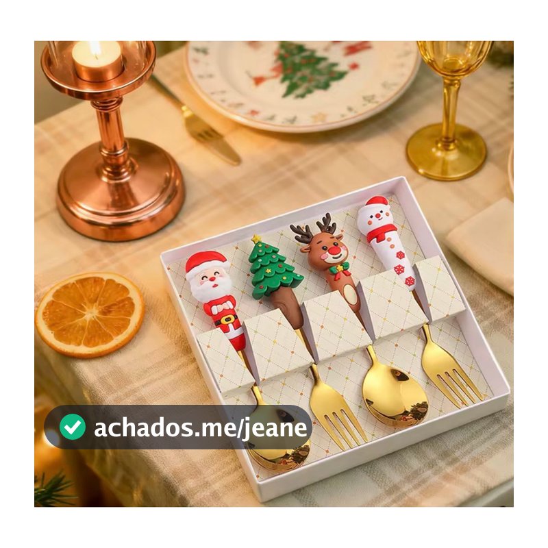 Conjunto com 4 Talheres de Natal