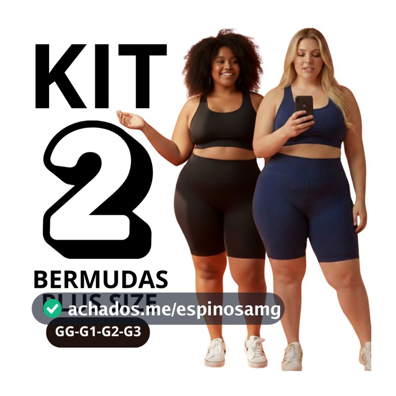 KIT 2 Bermudas Shorts Feminino Plus Size Academia Fitness Dia a Dia
