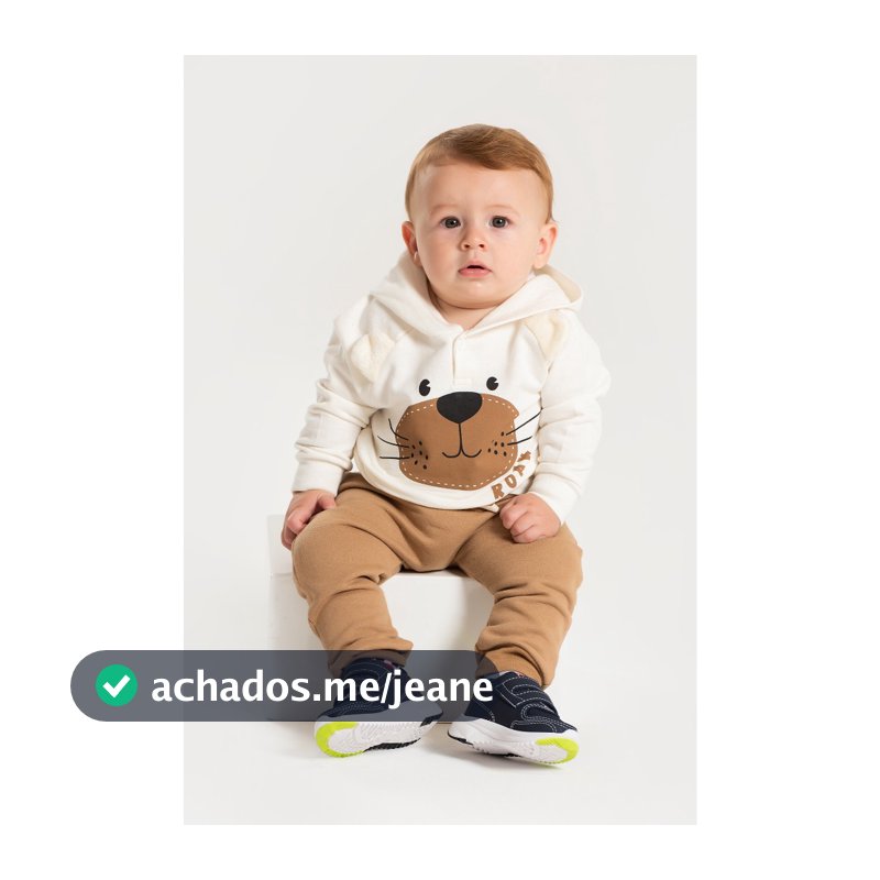 Conjunto Roupa Infantil Menino Moletom Peluciado Com capuz Off White