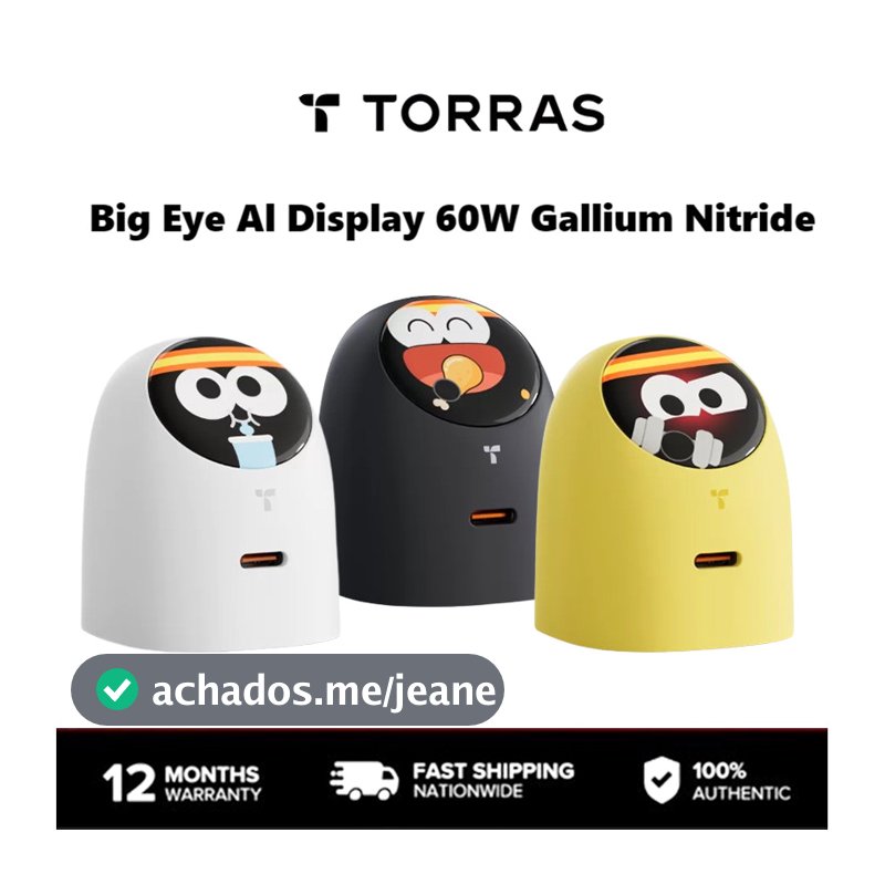 TORRAS Big Eye CQ34 Display AI Carregador 60W Nitreto De Gálio Adequado Para iPhone 17 ProMax Telefone 16 Cabeça De Carr
