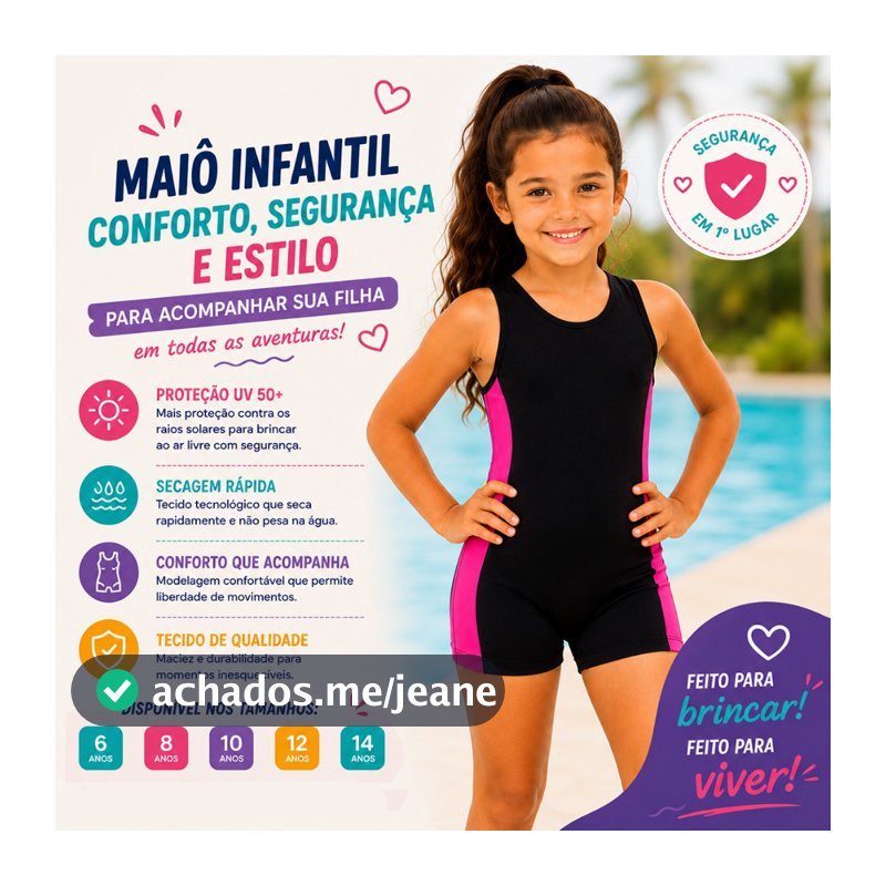 Maio Natação Infantil Juvenil Feminino Hidroginástica Praia do 6 ao 14