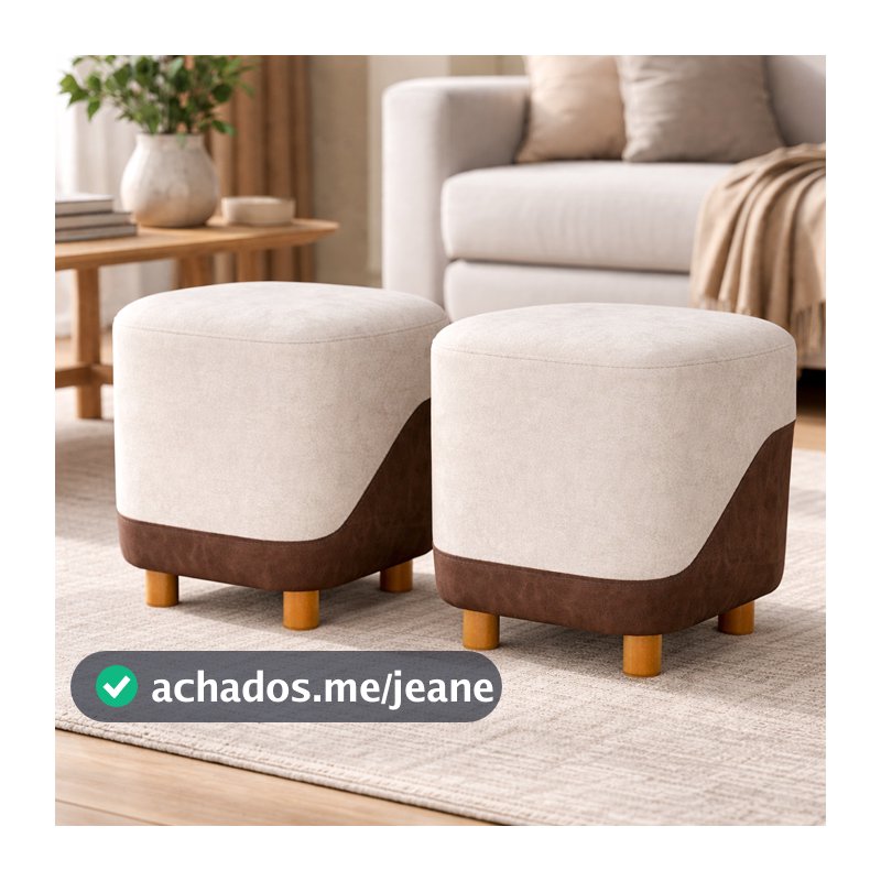 Kit 2 Puff New Decorativo Organico Puff Quadrado Tecido Boucle Luxo Cor Bege com Marrom