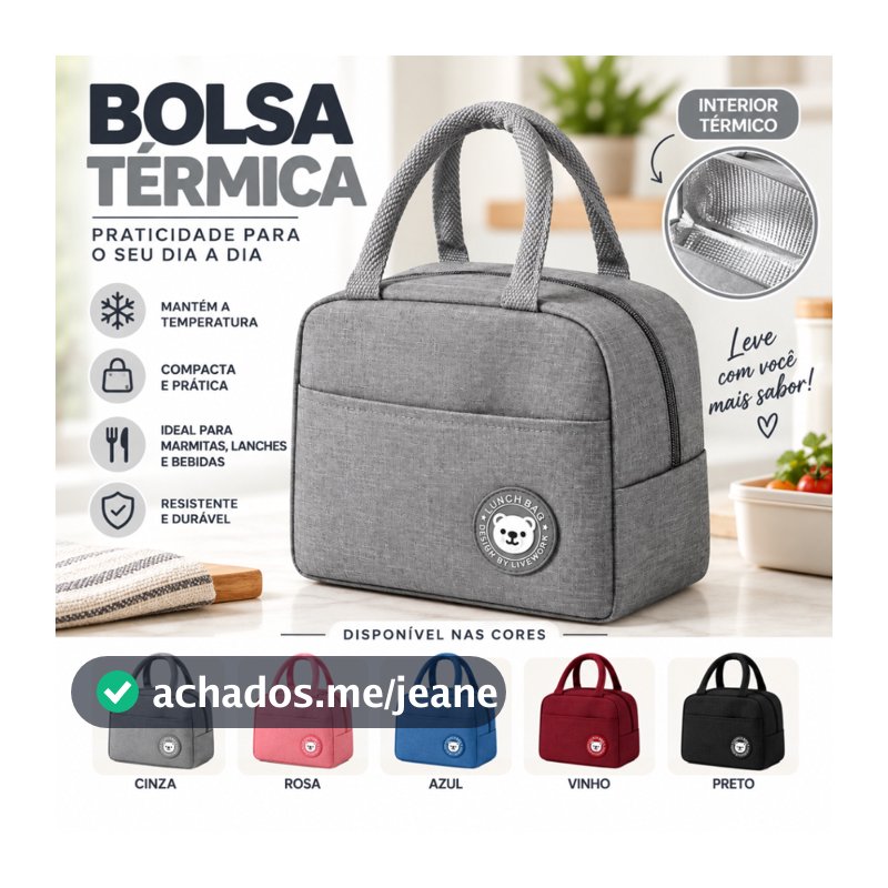 Bolsa Térmica Lancheira Marmita com Alça Bolso Frontal Compacta para Trabalho Escola Passeio Pequena
