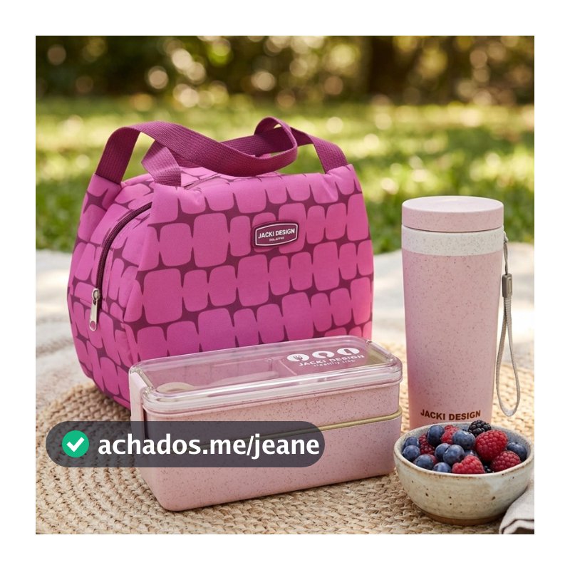Kit Fitness |Bolsa termica + Garrafa + Marmita Lunch Box + Talher BPA Free 30% trigo | Jacki Design