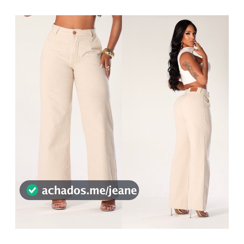 calça feminina wide leg pantalona linho alfaiataria social e jeans com bolso na frente lisa  cos alto