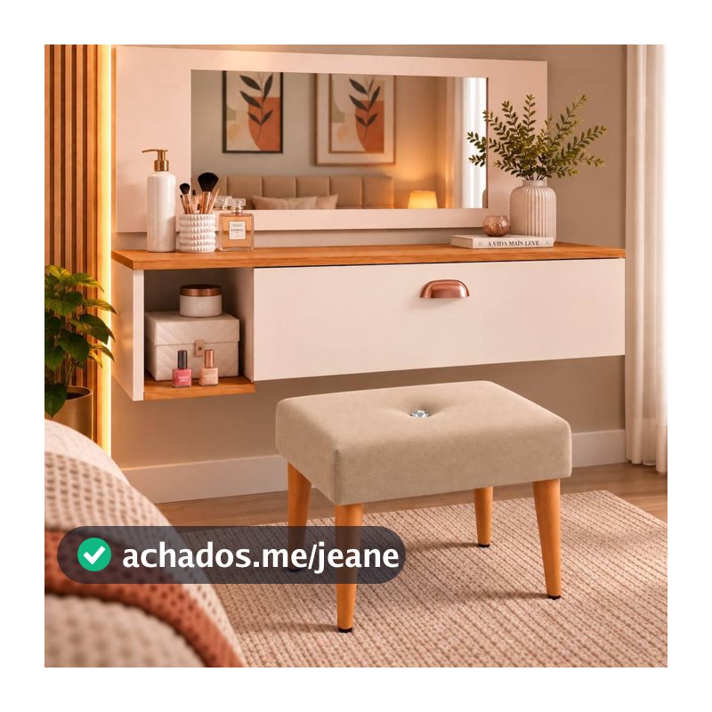 Penteadeira Makeup com Espelho + Banqueta Aurora – Kit Completo para Quarto