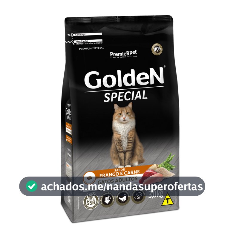 Ração Golden Special Gatos Adultos Frango e Carne 3kg