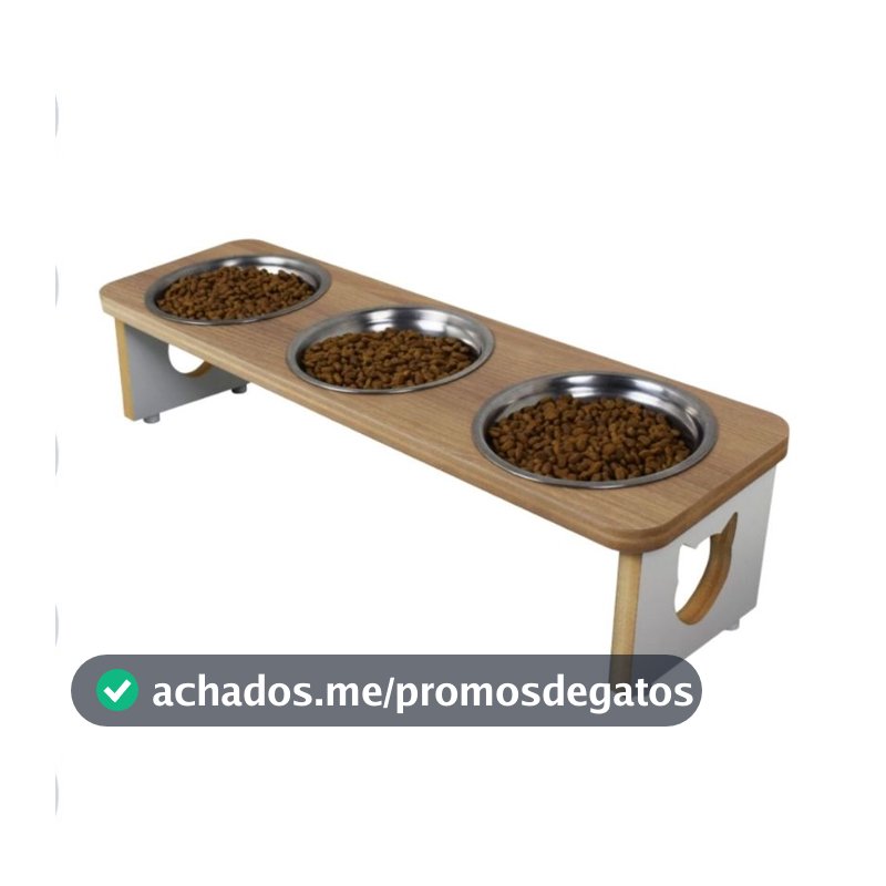 Comedouro Elevado Triplo Gato Pet MDF Tigela Metal Linha Tradicional
