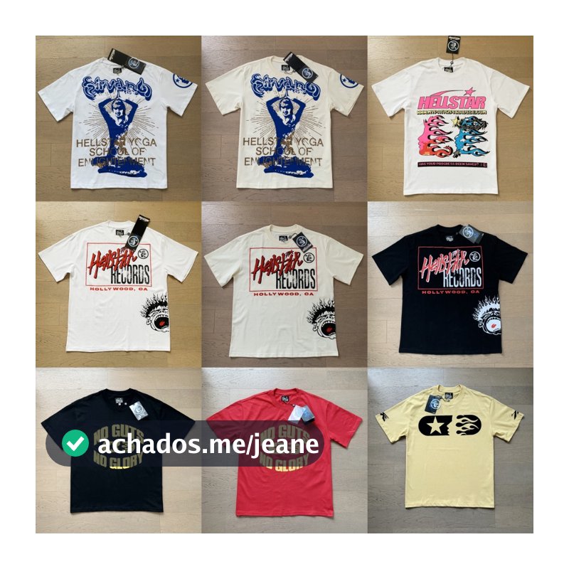 Hellstar Marca de Moda Vintage Hip Hop Streetwear Camiseta Dos Homens Solta Em torno do Pescoço Tee