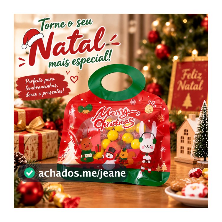 Saco Ziploc Transparente Fofo, Embalagem Infantil Doces Balas Biscoitos, Natal Aniversário, Lembrancinha Festa