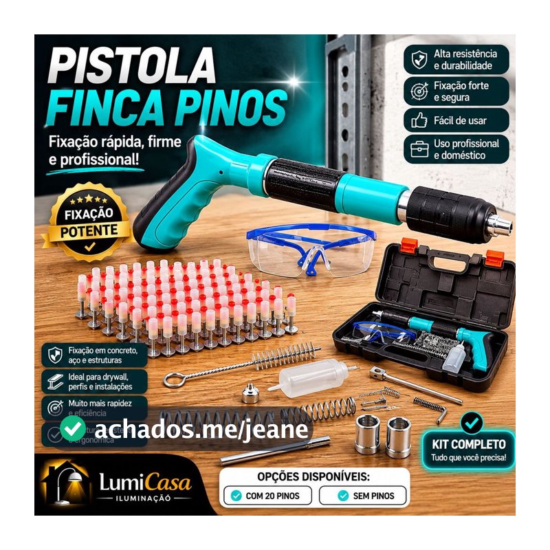 Pistola Finca Pinos Profissional com Kit de Fixação | Ferramenta Manual para Concreto e Aço com ou sem Pinos