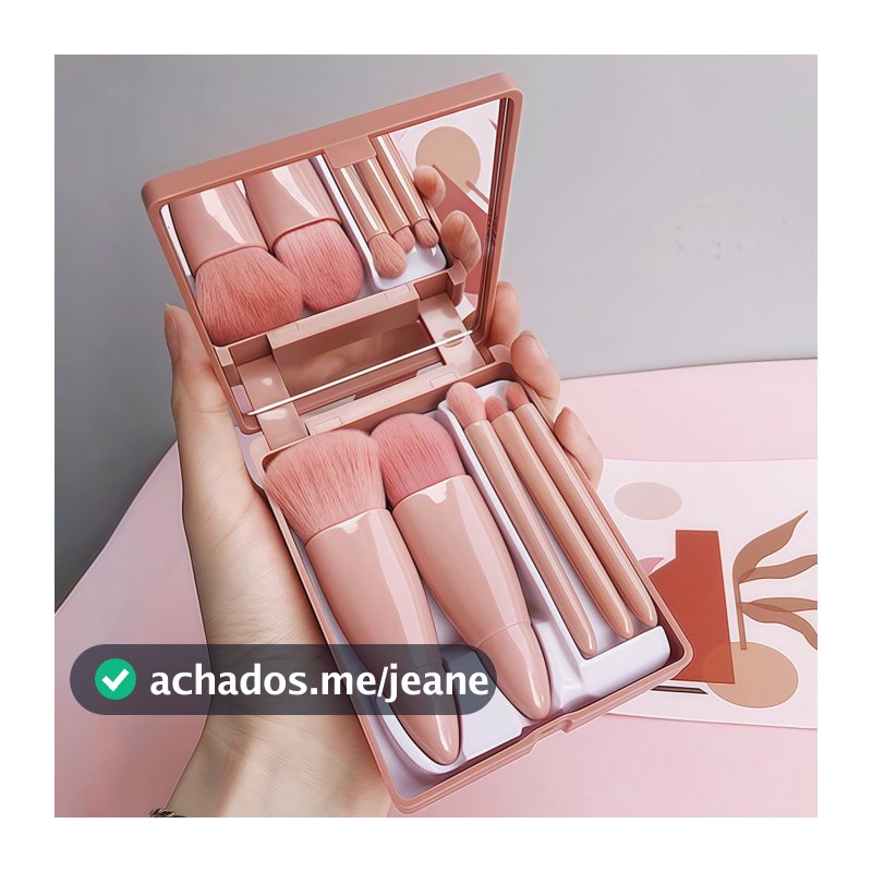 Mini Espelho De Maquiagem Portátil Com 5 Pcs Pincéis De Maquiagem Lupa Mão Segurar Bolso Dobrável Maquiagem Bel