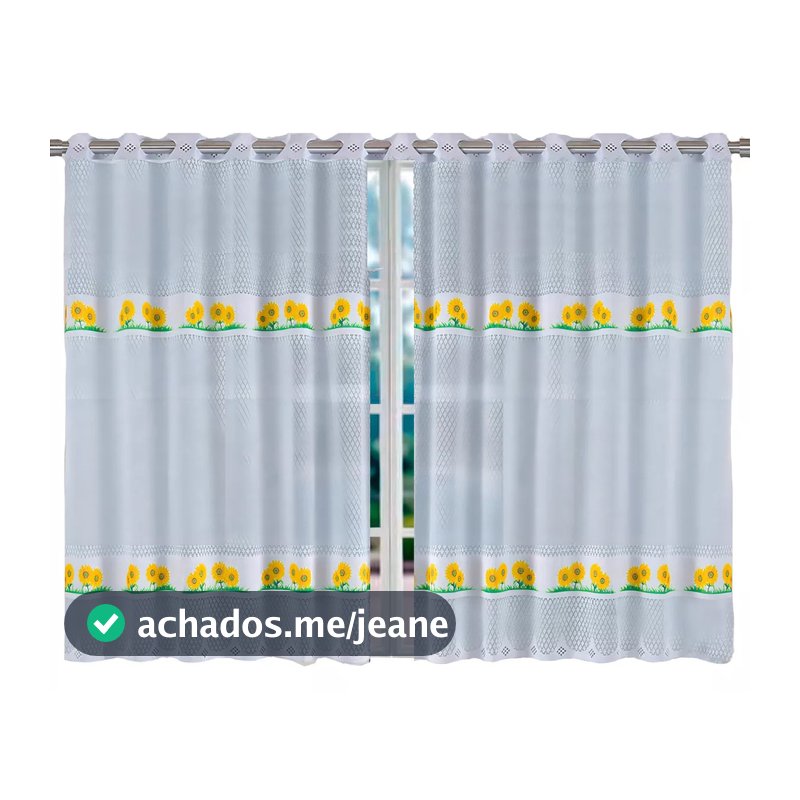CORTINA DE COZINHA RENDA 120X220 SUAVITTA CORTILESTER ESTAMPADA BRANCA E BEGE