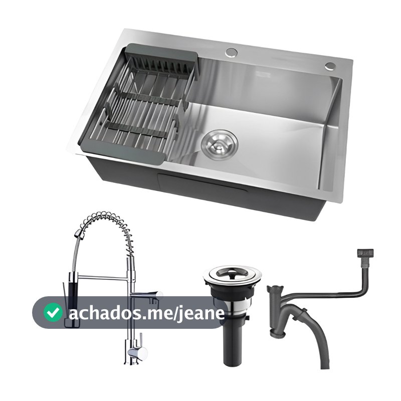 Cuba Inox Escovado Quadrada 68x45 Gourmet Com Acessórios, é Torneira