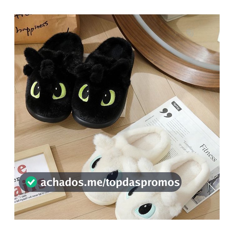 Chinelos De Pelúcia Desdentados Do Dragão Pequeno Diabo Para Casais , Bonito Inverno Interior E Exterior Antiderrapante