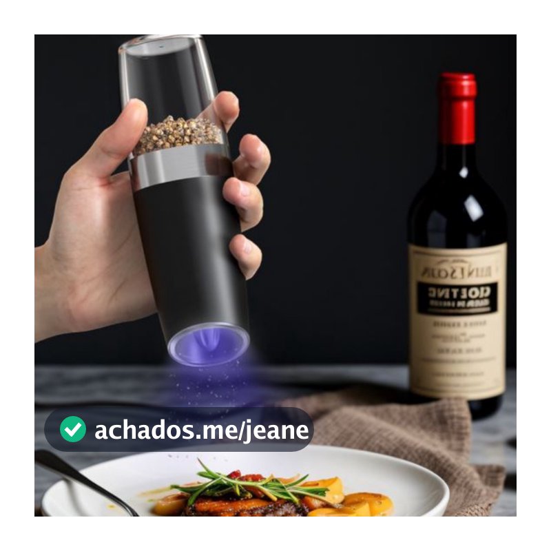 Moedor Triturador Elétrico De Sal Pimenta Automático Com Sensor de Gravidade Led Aço Inox 3 Moagens Fino/Médio/Grosso
