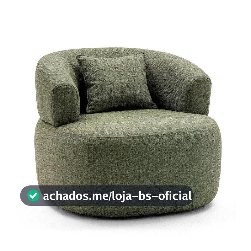 Poltrona Puff Orgânica Decorativa Linho Luxo Moderna Chique Sala Escritório Decoração Incluso Almofada Verde