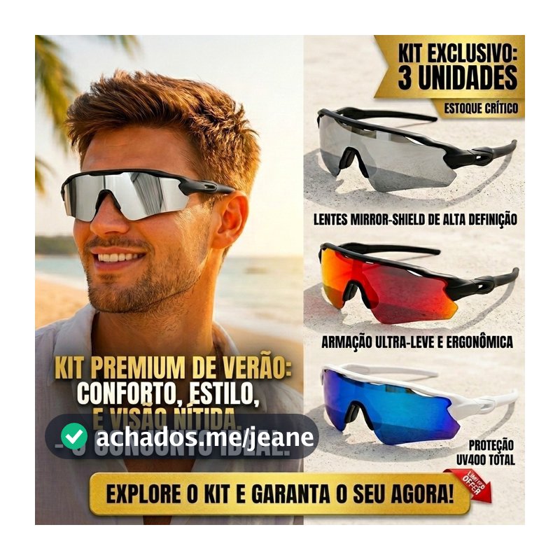 Kit 3 Óculos Polarizado UV400 Esportivo Masculino Feminino Corrida Ciclismo Praia Alta Proteção