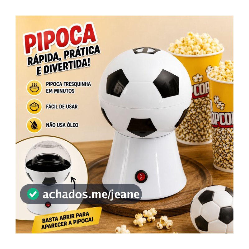 Pipoqueira Elétrica Bola de Futebol 1200W 110V ou 220V Pipoca Sem Óleo para Cinema em Casa e Família