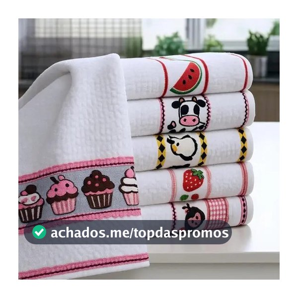 Kit C/5 Pano de Prato Atoalhado Felpudo Estampado Sortidos