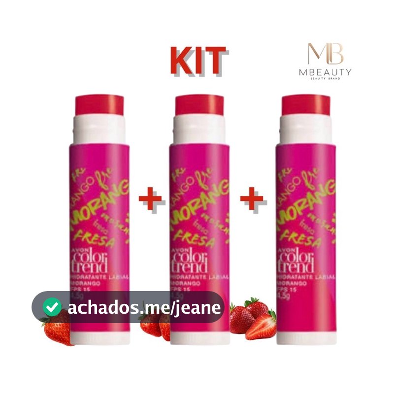Batom Hidratante Labial Avon Morango Color Trend kit 3 Unidades.