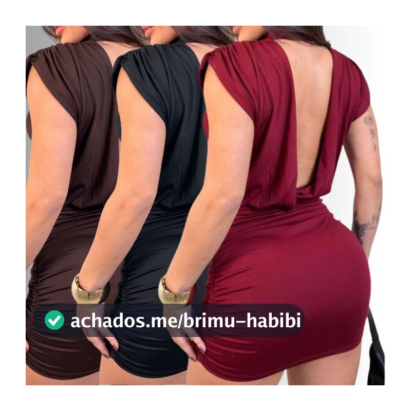 Vestido Feminino Estiloso  Costa nua Grapeado VESTIDOS DANY Curto Moda Gringa Balada Tubinho Vestidinhos Casamento convi