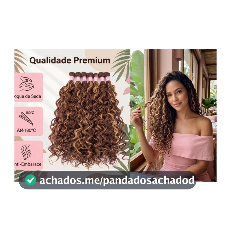[Merica Hair]  Cabelo Orgânico Cacheado Médio Mel Iluminado Extra Volume