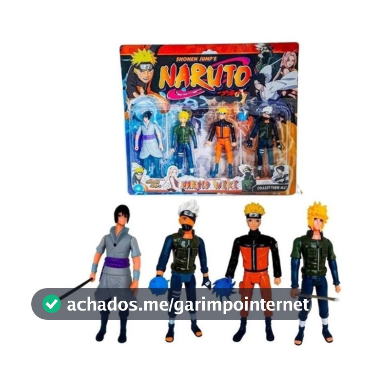 Kit Com 4 Bonecos Anime Naruto Uzumaki Articulados Sasuke Kakashi Minato