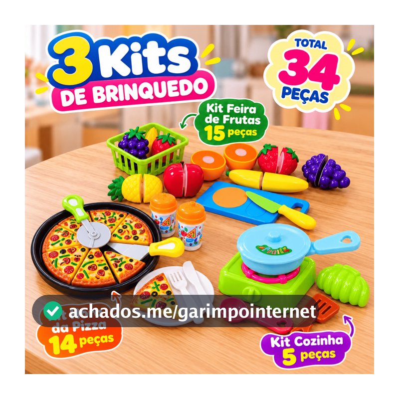 Kit Frutas Frutinhas Legumes de Brinquedo Comidinhas Cozinha Com e Sem Velcro Interativo para Autista