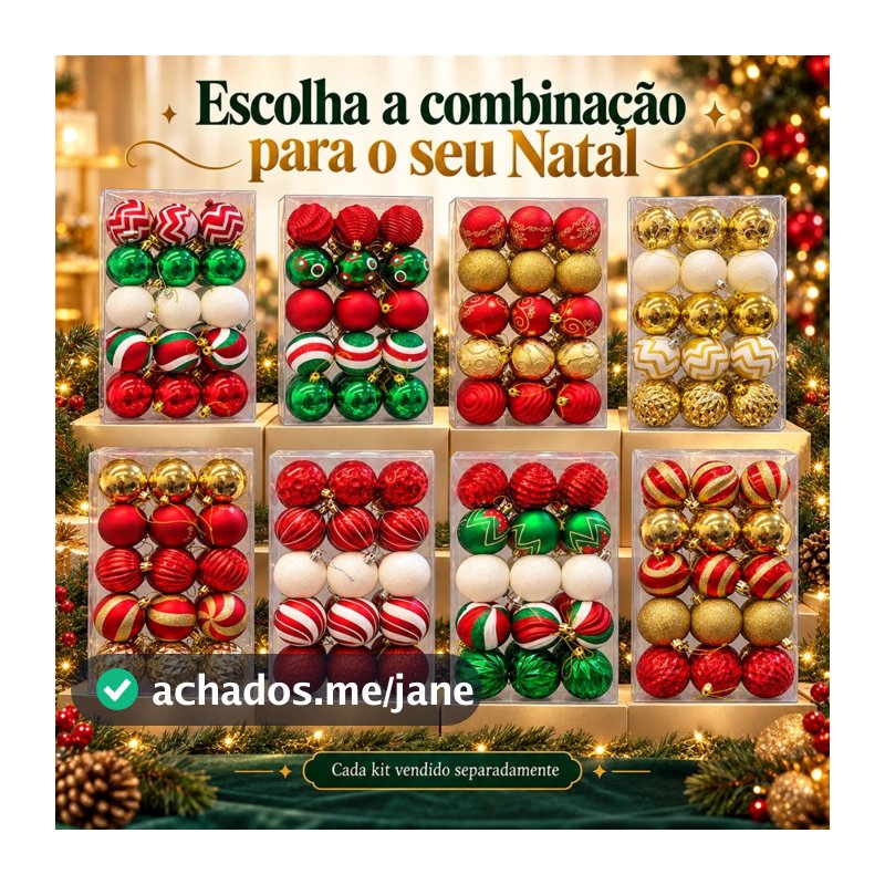 Kit 30 Bolas De Natal 6cm Luxo Decorada Enfeite Decoração Árvore Natal Várias Cores 8 Modelo LuvinCo