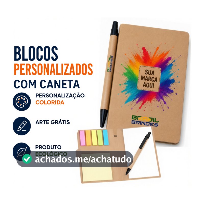 10 blocos de anotação com canetas personalizadas com sua logomarca, caderneta ecológica.