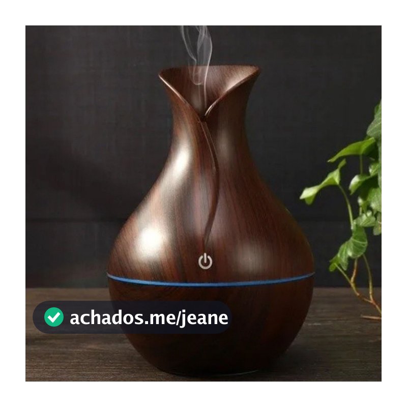 Umidificador Design de Vaso Aromatizador Silencioso textura de Madeira Recarregável com LED JORGE
