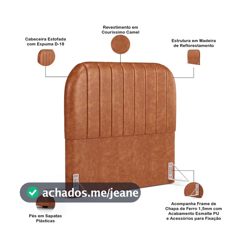 Cabeceira Orgânica Cama Solteiro Alice 90cm Courino